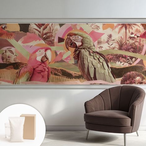 Papier peint intissé mural avec imprimé motifs uniques apparence moderne - Colle incluse gratuite Oiseaux tropicaux 250x104 cm (1/5)