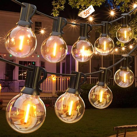 15M Guirlande Lumineuse Extérieures, LED Guirlande Lumière Exterieur avec 26 Ampoules E12 G40 en Plastique en Plein Air, IP45 Étanche Guirlande pour Jardin Cour Bistro (1/5)
