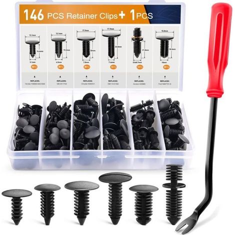146 pièces fixation pare-chocs nylon et clips double extrémité sapin Noël, assortiment universel avec extracteur (1/4)