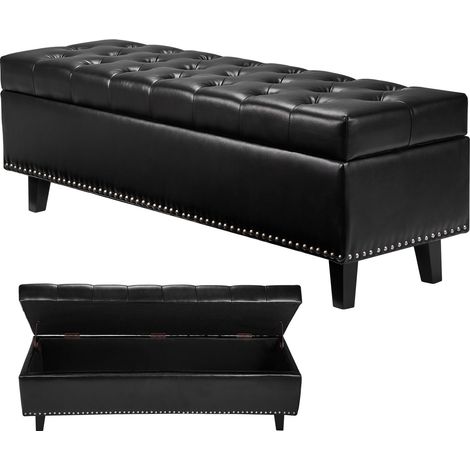 Mophorn Banc ottoman de rangement capitonné à boutons, banc en cuir PU avec espace de rangement et pieds en bois massif, banc à chaussures contemporain pour entrée, banc rembourré pour chambre (1/5)