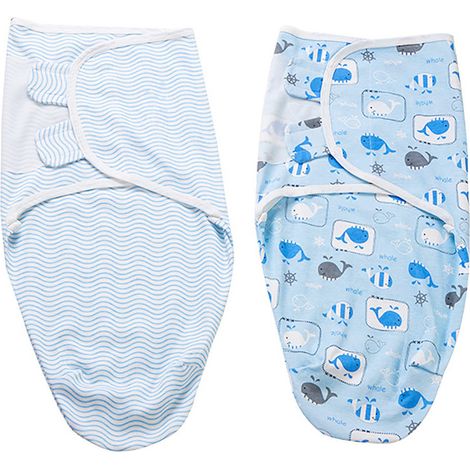 2 gigoteuses en coton pour nouveau-né, motif baleine, taille M, emmaillotage ajustable avec poches bras sécurisées (1/5)
