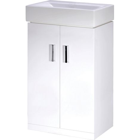 Nuie Mayford Floor Standing 2-Door Vanity Unit with Basin 450mm Wide - White (1/8)