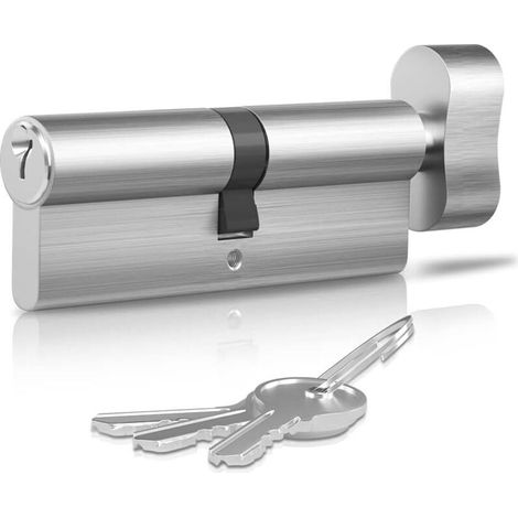 1 cylindre de serrure européen 70 mm, laiton, bouton pouce, 3 clés, anti-crochetage, pour porte bois upvc (1/5)