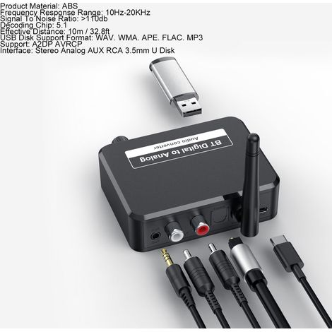 Convertisseur Audio Numérique vers Analogique Bluetooth 5.1 avec RCA pour PS3, PS4, DVD et Cinéma Maison (1/5)