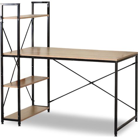 Escritorio Industrial con Estanteria Nancy 120cm, Roble y Negro (1/4)