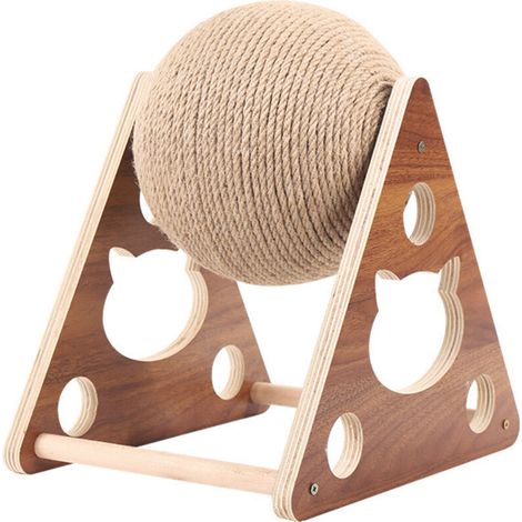 Planche à gratter en bois pour chat, boule à gratter, griffe de chat, meulage, corde en sisal enveloppée à la main, cadre d'escalade, poteau à gratter pour chat (1/5)