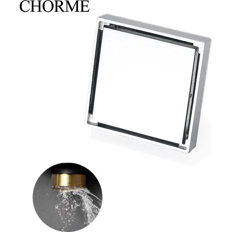 (Chrome)Brushed Nickel 10X10cm Square Shower Drain Tile Insert Anti Odor Brass Floor Drain Kit with Removable Grate Cover Hair Strainer (1/4)