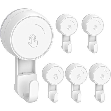 Lot de 6 Crochet Ventouse Mural Charge 5KG sans Perçage/Réutilisable/Rotation à 360 Porte Serviette Douche Torchon Plaque Couronne sur Cuisine/Salle Bain, Plastique Blanc - count/Straight'6 count/Stra