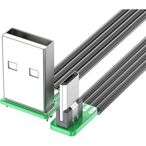 Câble USB coudé à 90° vers micro-USB pour le chargement d'appareils électroniques et le transfert de données dans les espaces restreints. Plusieurs longueurs disponibles. (1/5)
