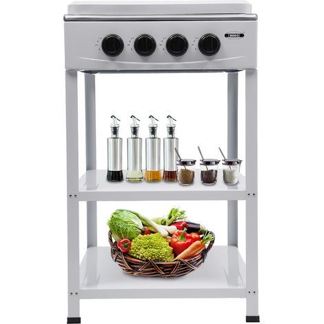 Senderpick – Cuisinière à gaz 4 brûleurs verticale avec couvercle rabattable – Rangement 2 niveaux – Acier inoxydable – Puissance thermique élevée