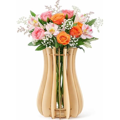 Vase en Bois Artisanal pour Bouquets de Fleurs de Blocs de Construction, Support de Fleur Puzzle Compatible avec 10280/10313 / 10328, Décoration de Maison Moderne et Scandinave (1/5)
