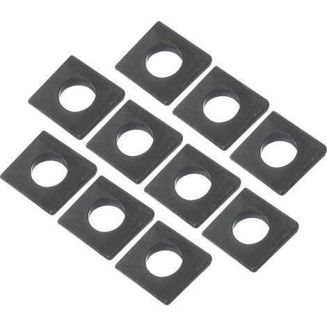 Pack of 10 M10 square beveled washers, 2 to 5.2 mm thick, made of solid carbon steel, for shim leveling fastening hardware, black (1/3)