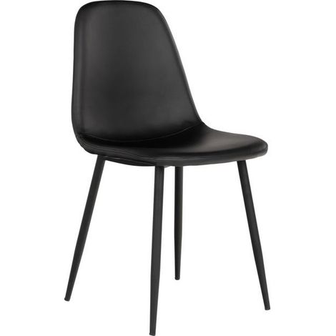 2 chaises de salle à manger en cuir synthétique noir avec pieds noirs