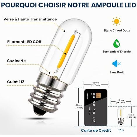 Ampoule E12 LED 1 W T16 Petites ampoules E12 Blanc chaud 2200 K Mini ampoule bougie vintage 1 W remplace 10 watts ampoules lumière de nuit lampes de table 220 V-240 V (1/3)