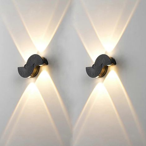 Applique murale extérieure LED, lanterne étanche IP65, éclairage haut et bas, blanc chaud 3000K, finition noire, lot de 2 (1/5)