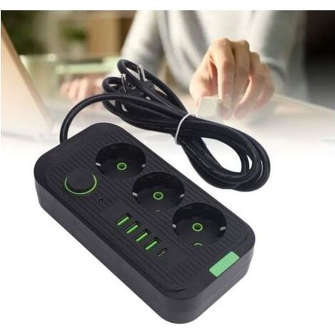 Bloc d'alimentation européen 3 prises 4 ports USB 1 type C avec câble de 2 m pour rallonge de prise électrique murale (1/5)