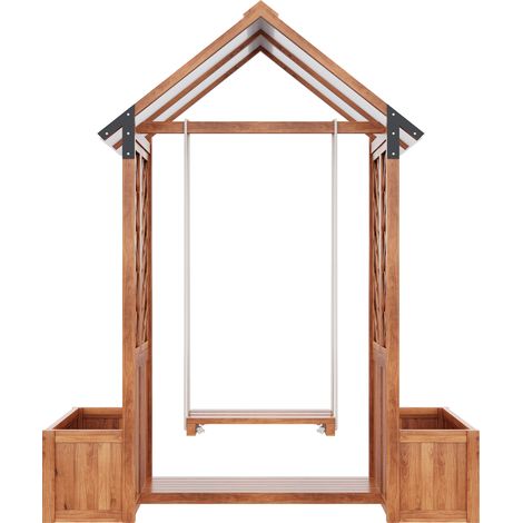 Fioriera da esterno in legno di abete con grigliato e tetto parasole in policarbonato, marrone (1/5)