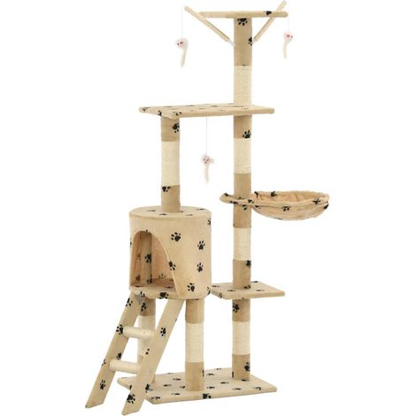 Maison Exclusive - Albero per Gatti e Tiragraffi Sisal 138 cm Zampe Stampate Beige (1/5)