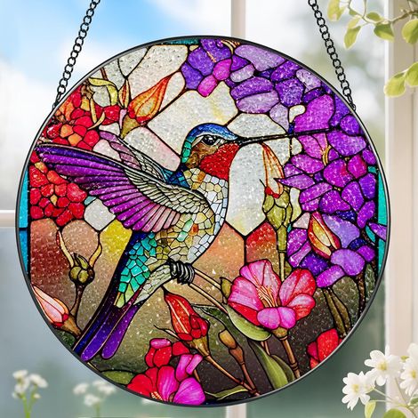 Vitrail décoratif suspendu 20 cm – Attrape-soleil pour fenêtre ou mur, idée cadeau femme homme Noël anniversaire (1/4)