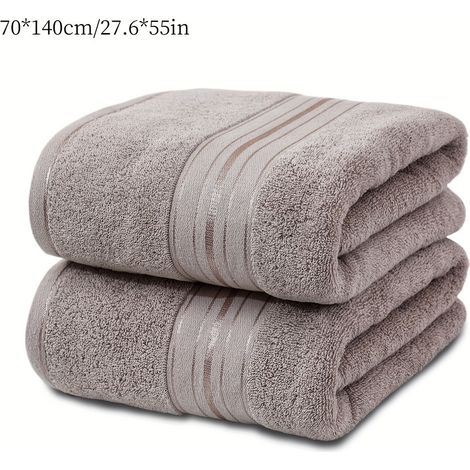 Serviette de bain épaisse en coton, lot de 2, kaki, 68 x 140 cm (1/5)