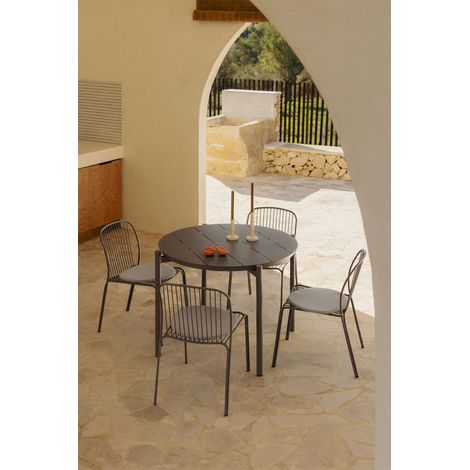 Set da tavolo rotondo Ø110 cm in alluminio Elton e 4 sedie da giardino in acciaio Anerina SKLUM            