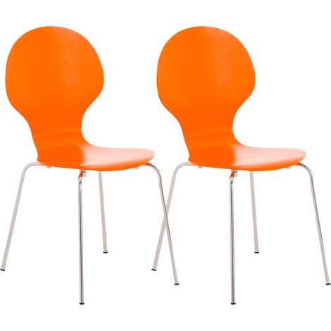 Juego de 2 sillas de cocina comedor apilables con respaldo redondeado en madera naranja y metal cromado 100003088 (1/5)