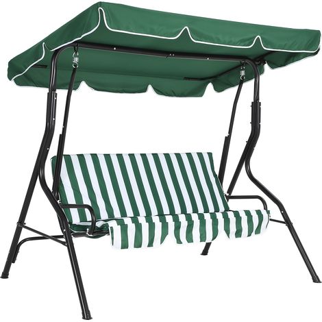 Balançoire 3 places pour extérieur avec toile réglable, Résistante aux intempéries, capacité 226 kg, assise épaisse, vert (1/5)