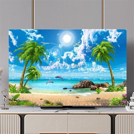 Copertura antipolvere per TV da 32 a 80 pollici, elegante stampa oceano-spiaggia, lavabile, protezione per TV/PC (sole, 75") (1/5)