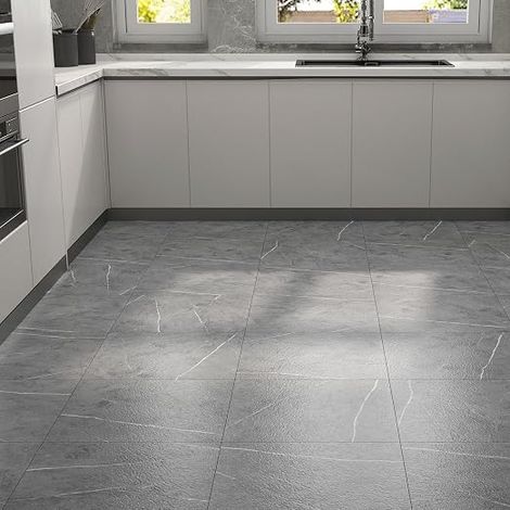 PVC Adhesive Marble Effect Floor Tiles 15 Pieces 30 cm x 30 cm Floor Bathroom Waterproof Lino Tiles Floors Marble Decorative for Bedroom Living Room (1/5)