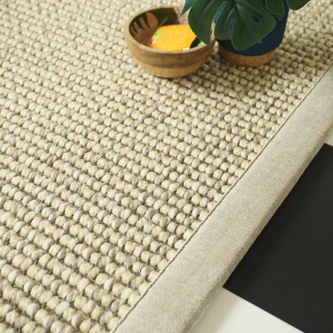 Tapis Laine et sisal - Caloundra grosses boucles crème - Ganse chenille grège - 80 x 150 cm (1/5)