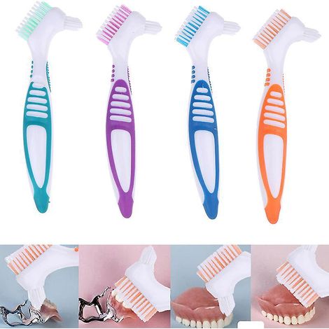 lot De 4 Brosses De Nettoyage Pour Prothse Dentaire Avec Poils Multicouches Et Poigne Ergonomique En Caoutchouc - Brosse Portable Double Face Pour (1/4)