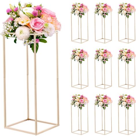 Support Fleur Mariage Colonne Lot de 10 Support Fleur Centre de Table Mariage 60 cm Présentoir Floral Rectangulaire pour Fêtes, Anniversaires, Décoration Intérieure, avec Vis Dissimulées, Doré (1/5)