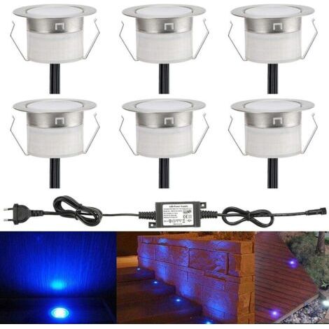 Lampe au Sol Spot Encastrable-Lumière réglable (Bleu) étanche IP67 0.6W Ø31mm-éclairage pour terrasse, patio, chemin, mur, jardin, décoration, intérieur et extérieur, 6 pièces (1/5)