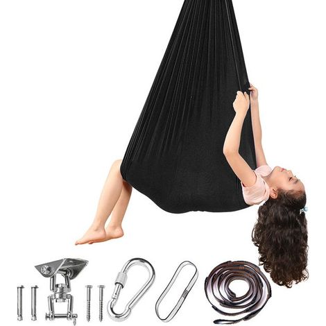 Silla colgante de entrenamiento sensorial infantil, hamaca negra de 280x150cm (placa de columpio + cierre) (1/5)