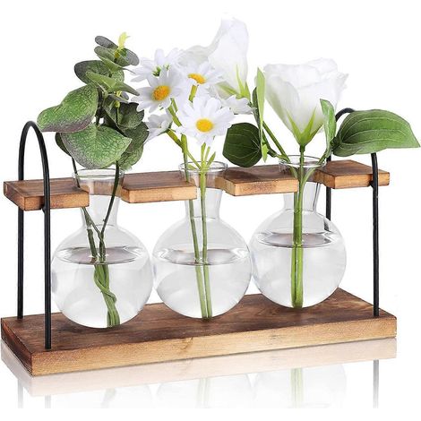 Plante Propagation Station avec bois support plante Terrarium Desktop Propagation Stations Air jardinière ampoule verre (1/5)