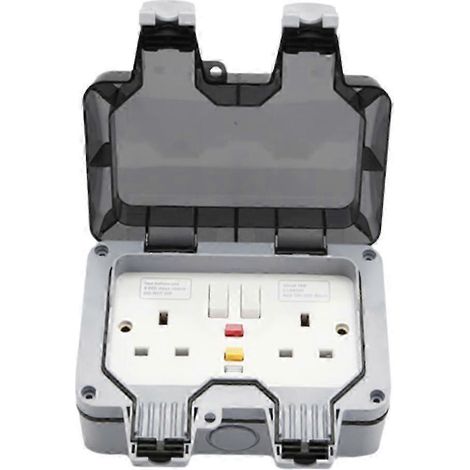Prise extérieure étanche aux intempéries double interrupteur différentiel 13 A 2 prises IP66 25-26 pouces (1/5)