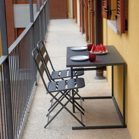Balkon-Set: Tisch 50x100 cm und 2 klappbare Eisenstühle (1/4)