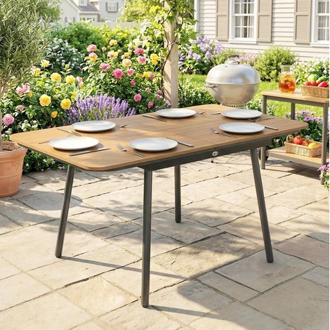Mesa de jardín 140 x 80 cm para 6 personas WPC color Teak OKMYHOME (1/5)
