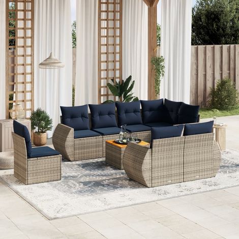 9-teiliges Gartensofa-Set mit Kissen, grau, Polyrattan (1/5)