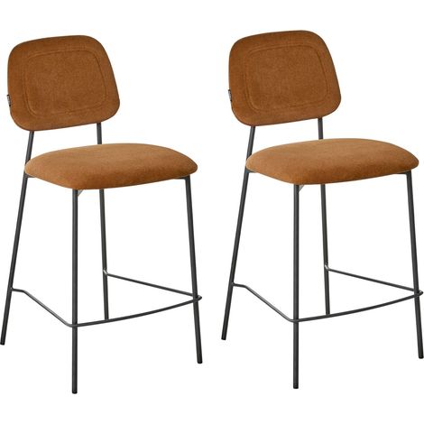 Lot de 2 Chaises de Bar Moderne en Velours Rembourré Salle à Manger Base Fer Orange Duette
