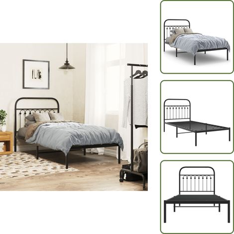 The Living Store Bettgestell mit Kopfteil Metall Schwarz 90x200 cm - Betten - Bettgestell - Doppelbett - Schlafraum - Metallbett