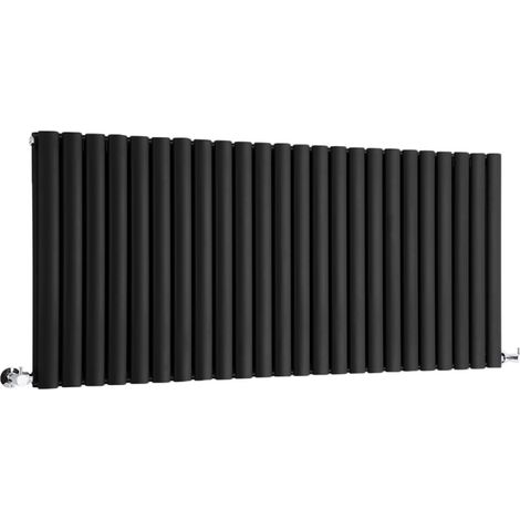 Milano Aruba Black Horizontal Double Oval Panel Radiator - 635mm x 1416mm