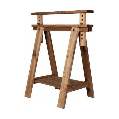 Levigne – Tréteau réglable en bois massif de pin teinté – Hauteur ajustable 72-94 cm – Dimensions L 70 cm x P 43 cm – Rangement intégré (1/5)