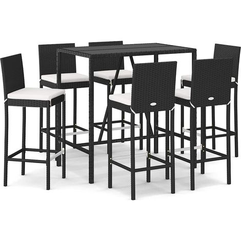Maison Exclusive - Set Bar da Giardino 7 pz con Cuscini in Polyrattan Nero (1/5)