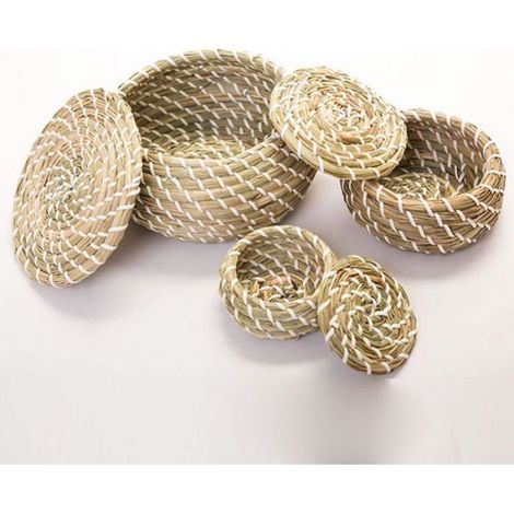 Panier Jonc De Mer - Rangement Rotin Main Tissé - Pique-Nique Linge Intérieur - Lot De 3 Tailles Différentes (1/4)