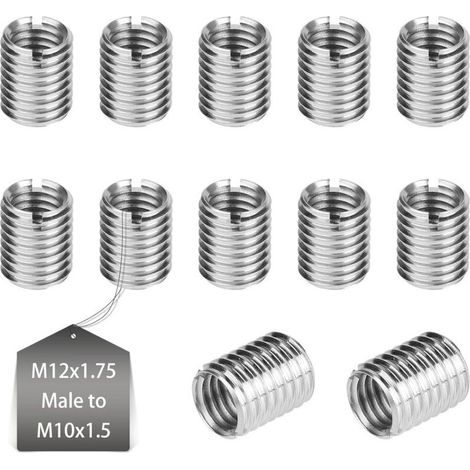12 x Insert Fileté Metal M12 à M10 15mm Insert Fileté Bois Réparation Insérer écrou Inox Réducteur de Filetage Insert Conversion Outil Insert écrou Intérieur M10 X 1,5mm Extérieur M12 X 1,75mm (1/5)