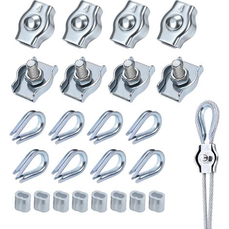 24 Pièces Serre Cable Inox 4mm, Serre Cable Acier (1/5)