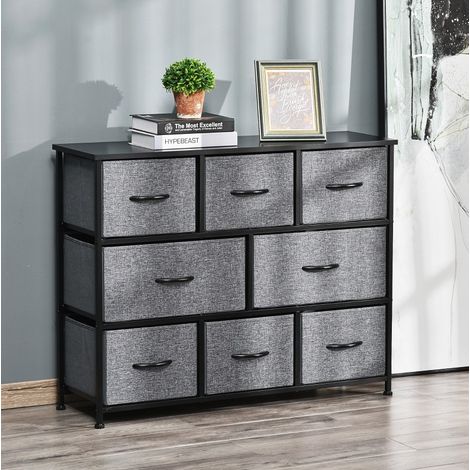 CHICFURN cómoda de 8 cajones 100x30x78,5 cm de tela gris oscuro, para dormitorio y salón (1/5)