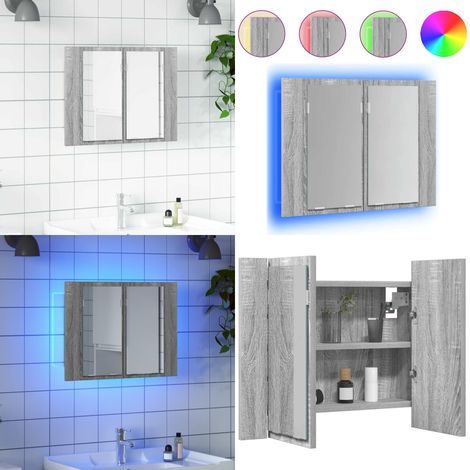 Armoire à miroir LED Sonoma gris 60x12x45 cm Bois d'ingénierie - Armoire À Miroir Led - Meuble Salle De Bain - Rangement Cosmétiques - Miroir Lumineux - Armoire Murale - Home & Living