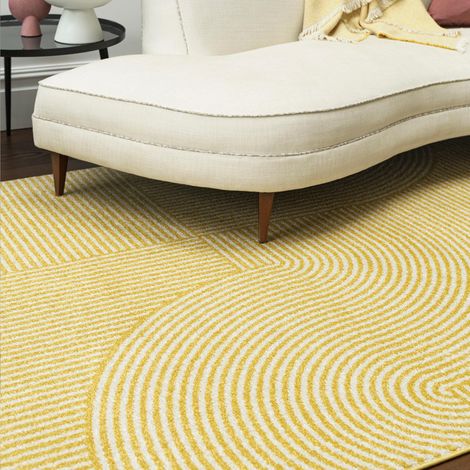Modern Muse MU18 Geometric Rug for Retro Living Room, Bedroom, Kitchen, Lounge Yellow Soft Rug in Small 80x150 cm (2'6"x5') (1/4)